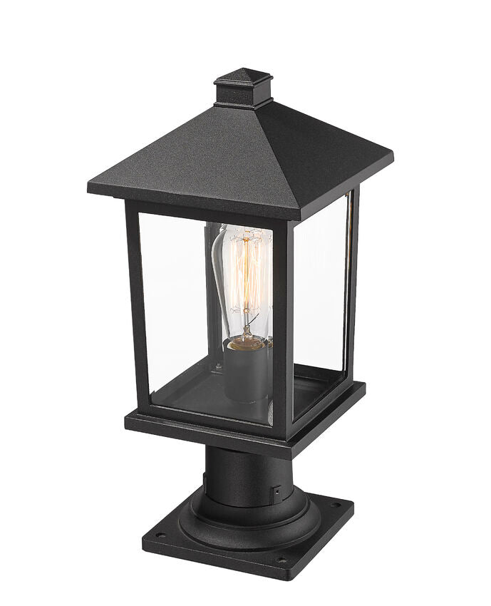 Z-Lite Portland 8" W x 18" H 1-Light Black Outdoor Pier Mounted Fixture and Square Pier Mount Hardware With Clear Beveled Glass Shade