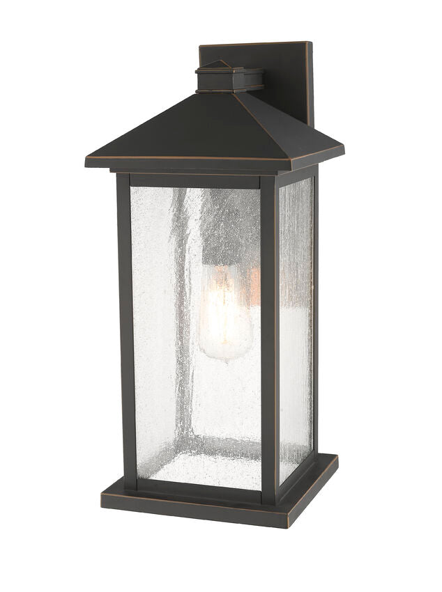 Z-Lite Portland 8" W x 18" H 1-Light Oil Rubbed Bronze Aluminum Outdoor Wall Sconce With Clear Seedy Glass Shade