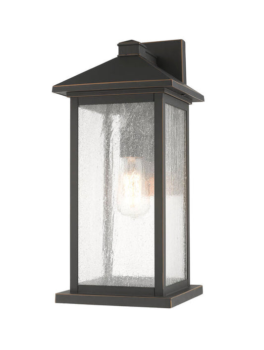 Z-Lite Portland 8" W x 18" H 1-Light Oil Rubbed Bronze Aluminum Outdoor Wall Sconce With Clear Seedy Glass Shade