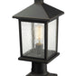 Z-Lite Portland 8" W x 18" H 1-Light Oil Rubbed Bronze Outdoor Pier Mounted Fixture and Square Pier Mount Hardware With Clear Seedy Glass Shade