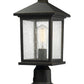 Z-Lite Portland 8" W x 18" H 1-Light Oil Rubbed Bronze Outdoor Pier Mounted Fixture and Square Pier Mount Hardware With Clear Seedy Glass Shade