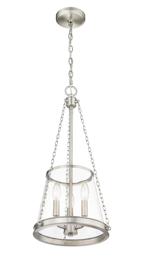 Z-Lite Prescott 12" 3-Light Brushed Nickel Pendant Light With Clear Glass Shade