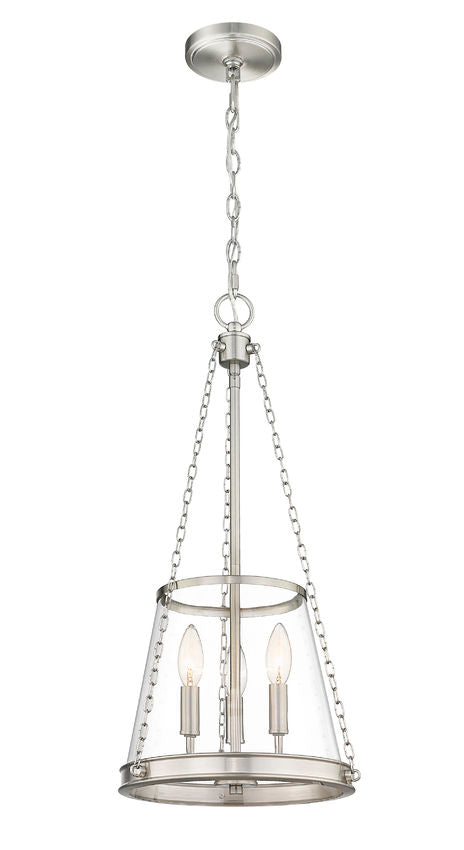 Z-Lite Prescott 12" 3-Light Brushed Nickel Pendant Light With Clear Glass Shade