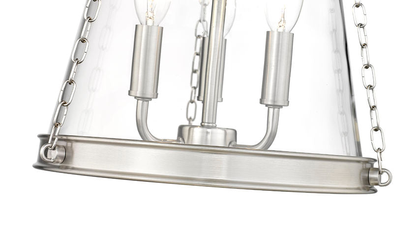 Z-Lite Prescott 12" 3-Light Brushed Nickel Pendant Light With Clear Glass Shade
