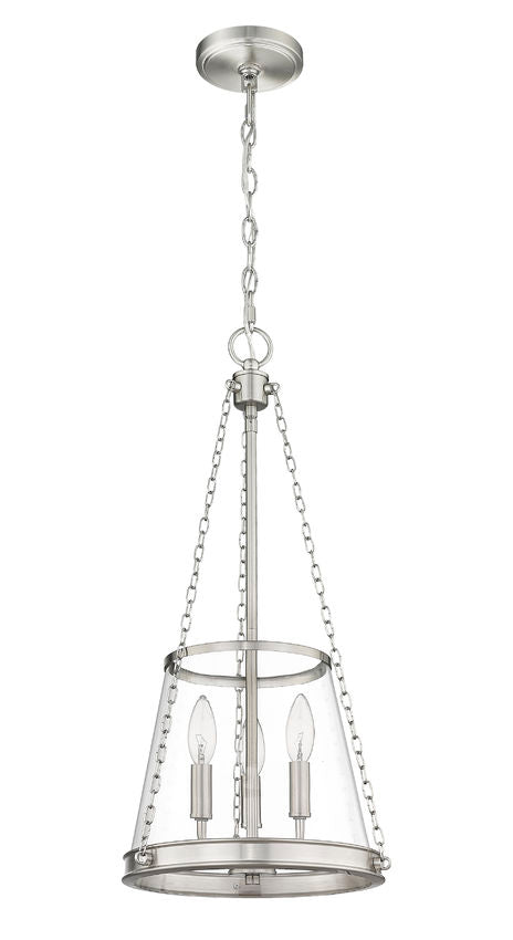 Z-Lite Prescott 12" 3-Light Brushed Nickel Pendant Light With Clear Glass Shade