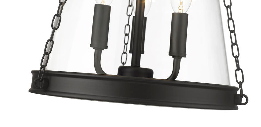 Z-Lite Prescott 12" 3-Light Matte Black Pendant Light With Clear Glass Shade
