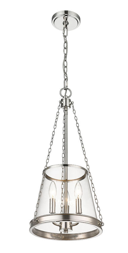 Z-Lite Prescott 12" 3-Light Polished Nickel Pendant Light With Clear Glass Shade