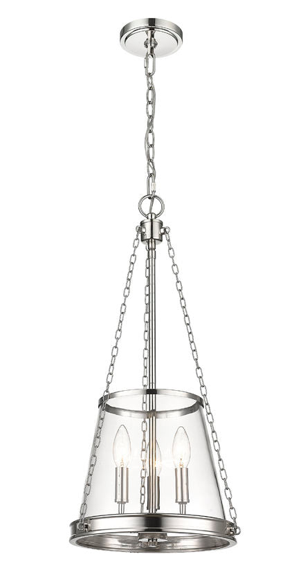 Z-Lite Prescott 12" 3-Light Polished Nickel Pendant Light With Clear Glass Shade
