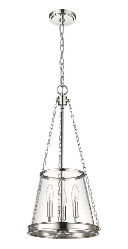 Z-Lite Prescott 12" 3-Light Polished Nickel Pendant Light With Clear Glass Shade