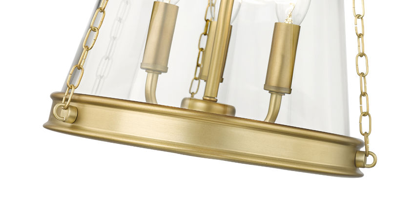 Z-Lite Prescott 12" 3-Light Rubbed Brass Pendant Light With Clear Glass Shade