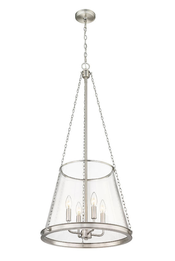 Z-Lite Prescott 18" 4-Light Brushed Nickel Pendant Light With Clear Glass Shade