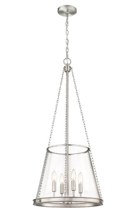 Z-Lite Prescott 18" 4-Light Brushed Nickel Pendant Light With Clear Glass Shade