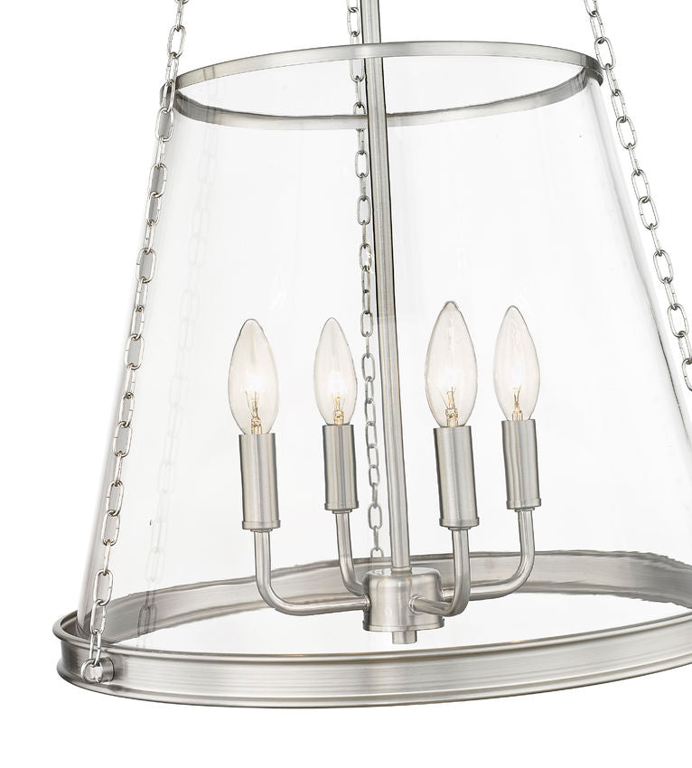 Z-Lite Prescott 18" 4-Light Brushed Nickel Pendant Light With Clear Glass Shade