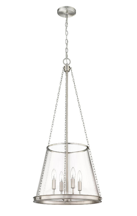 Z-Lite Prescott 18" 4-Light Brushed Nickel Pendant Light With Clear Glass Shade