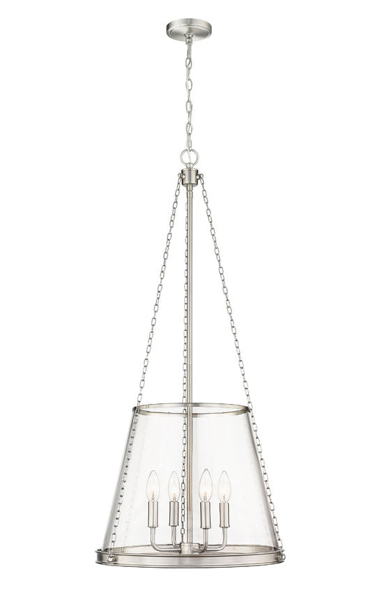 Z-Lite Prescott 18" 4-Light Brushed Nickel Pendant Light With Clear Glass Shade