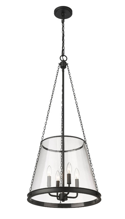 Z-Lite Prescott 18" 4-Light Matte Black Pendant Light With Clear Glass Shade