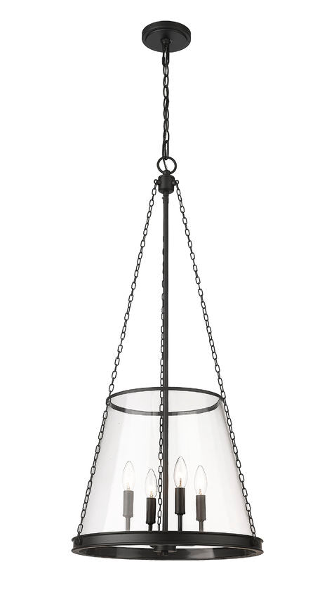 Z-Lite Prescott 18" 4-Light Matte Black Pendant Light With Clear Glass Shade