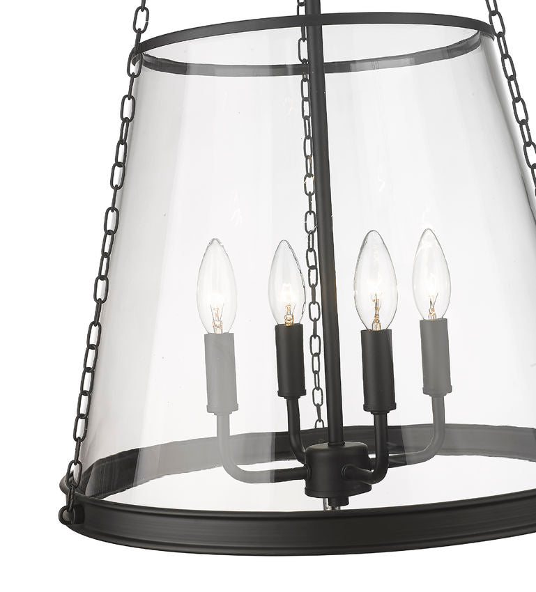 Z-Lite Prescott 18" 4-Light Matte Black Pendant Light With Clear Glass Shade