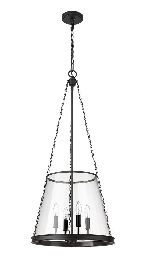 Z-Lite Prescott 18" 4-Light Matte Black Pendant Light With Clear Glass Shade