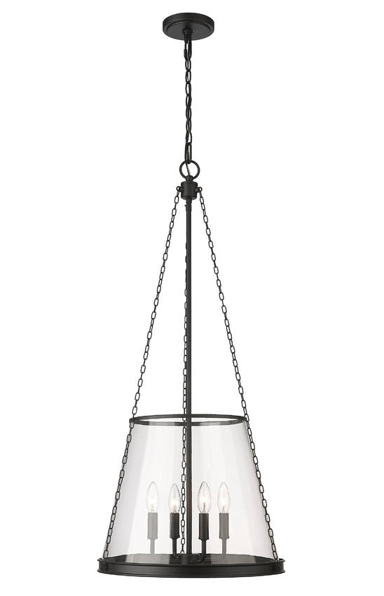 Z-Lite Prescott 18" 4-Light Matte Black Pendant Light With Clear Glass Shade