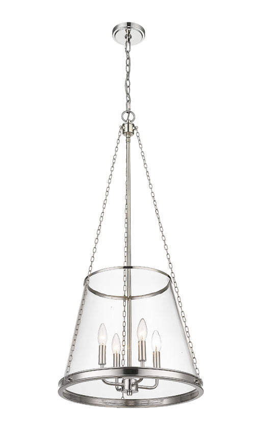 Z-Lite Prescott 18" 4-Light Polished Nickel Pendant Light With Clear Glass Shade