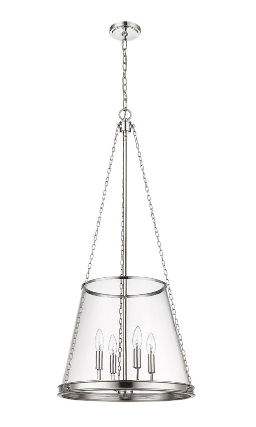 Z-Lite Prescott 18" 4-Light Polished Nickel Pendant Light With Clear Glass Shade