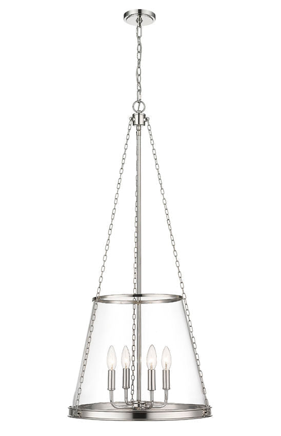 Z-Lite Prescott 18" 4-Light Polished Nickel Pendant Light With Clear Glass Shade