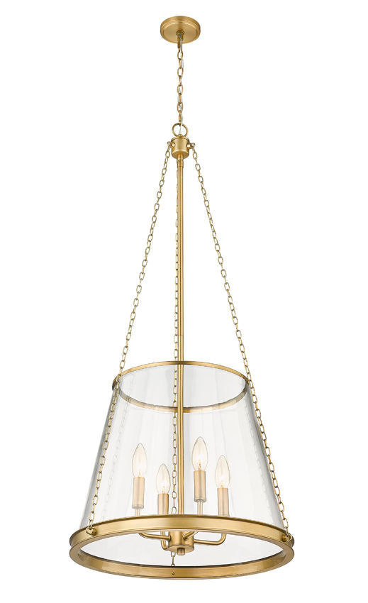 Z-Lite Prescott 18" 4-Light Rubbed Brass Pendant Light With Clear Glass Shade
