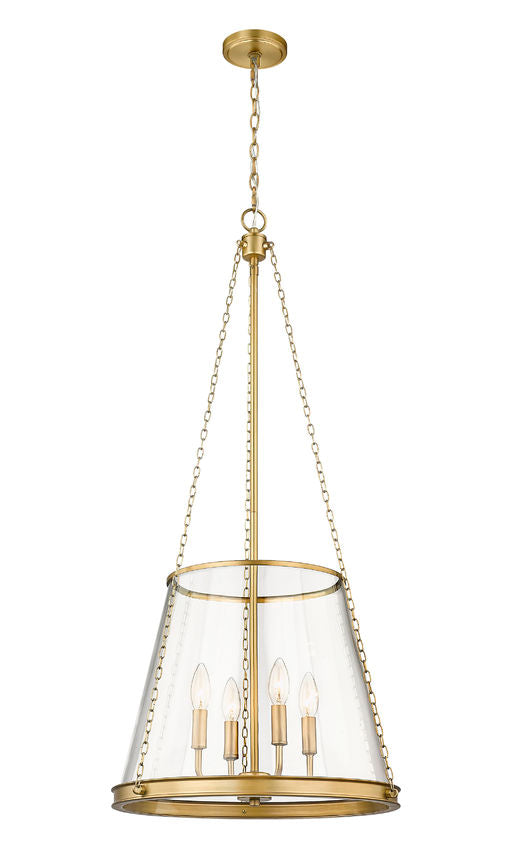 Z-Lite Prescott 18" 4-Light Rubbed Brass Pendant Light With Clear Glass Shade