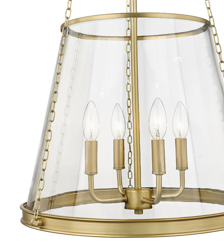 Z-Lite Prescott 18" 4-Light Rubbed Brass Pendant Light With Clear Glass Shade