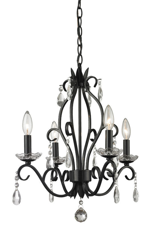 Z-Lite Princess Chandeliers 17" 4-Light Matte Black Steel Chandelier