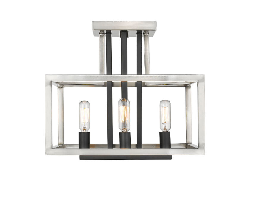 Z-Lite Quadra 12" 4-Light Brushed Nickel and Black Steel Semi Flush Mount