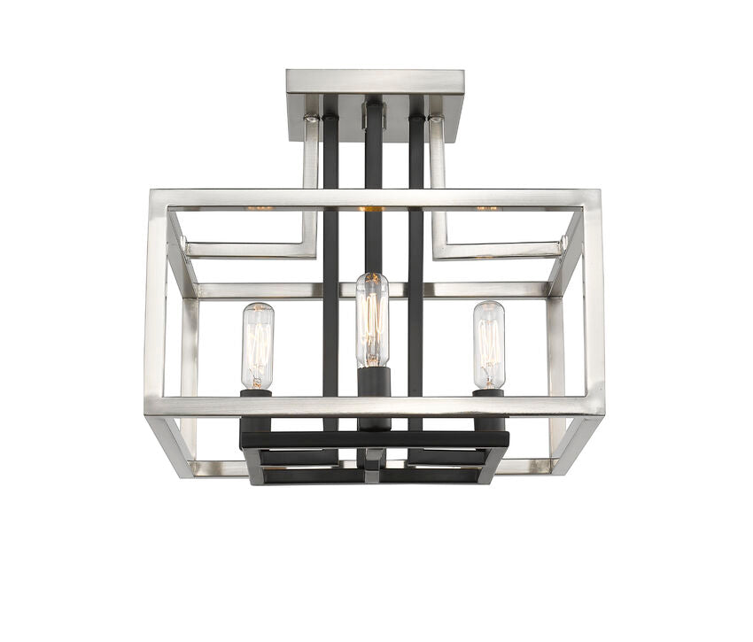 Z-Lite Quadra 12" 4-Light Brushed Nickel and Black Steel Semi Flush Mount