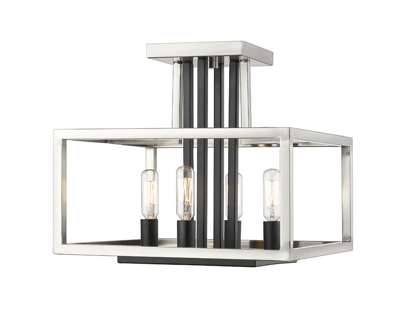 Z-Lite Quadra 12" 4-Light Brushed Nickel and Black Steel Semi Flush Mount