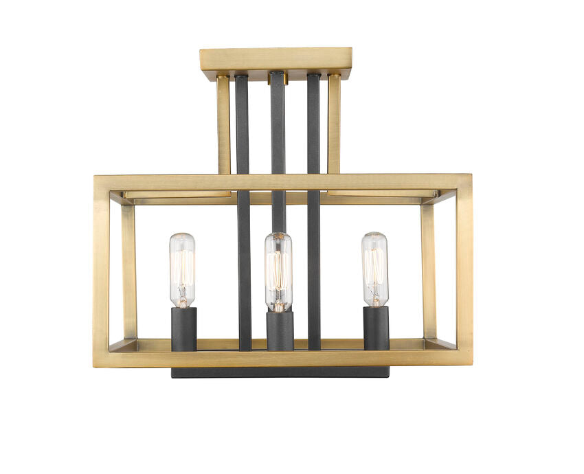 Z-Lite Quadra 12" 4-Light Olde Brass and Bronze Steel Semi Flush Mount