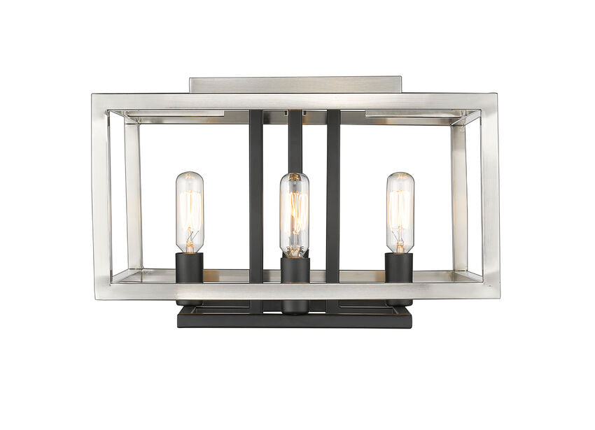 Z-Lite Quadra 13" 4-Light Brushed Nickel and Black Steel Flush Mount Lighting