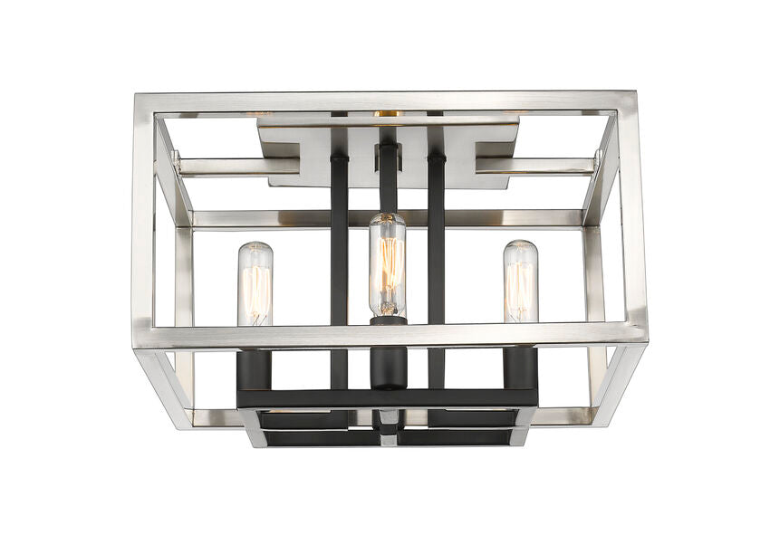 Z-Lite Quadra 13" 4-Light Brushed Nickel and Black Steel Flush Mount Lighting