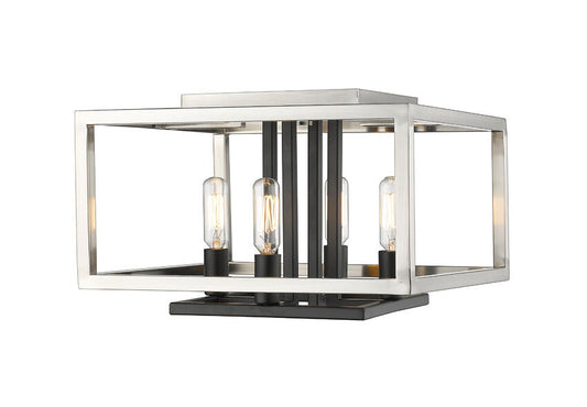 Z-Lite Quadra 13" 4-Light Brushed Nickel and Black Steel Flush Mount Lighting