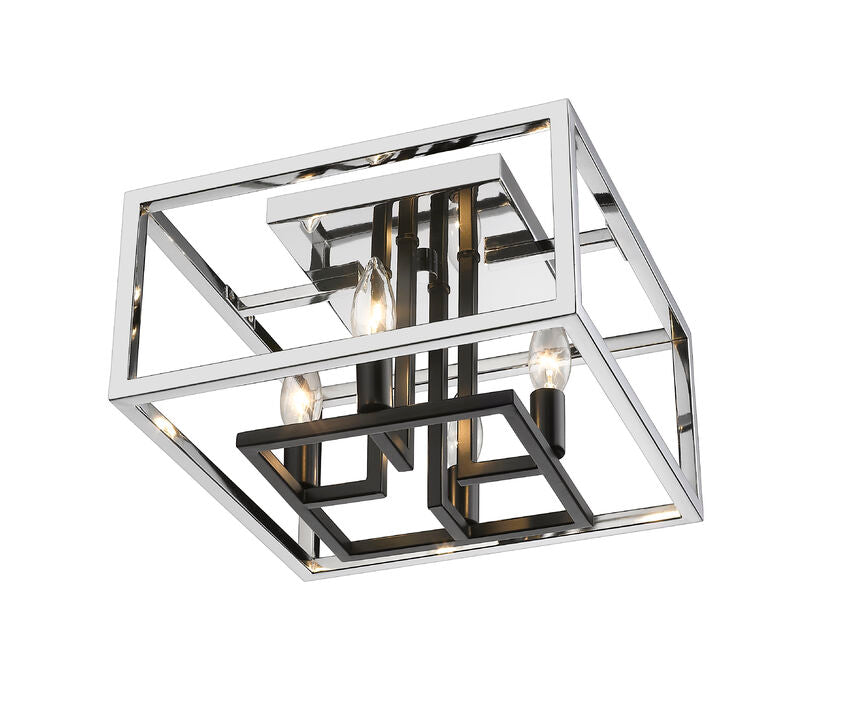 Z-Lite Quadra 13" 4-Light Chrome and Black Steel Flush Mount Lighting