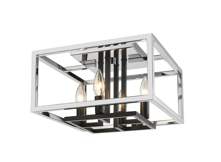 Z-Lite Quadra 13" 4-Light Chrome and Black Steel Flush Mount Lighting