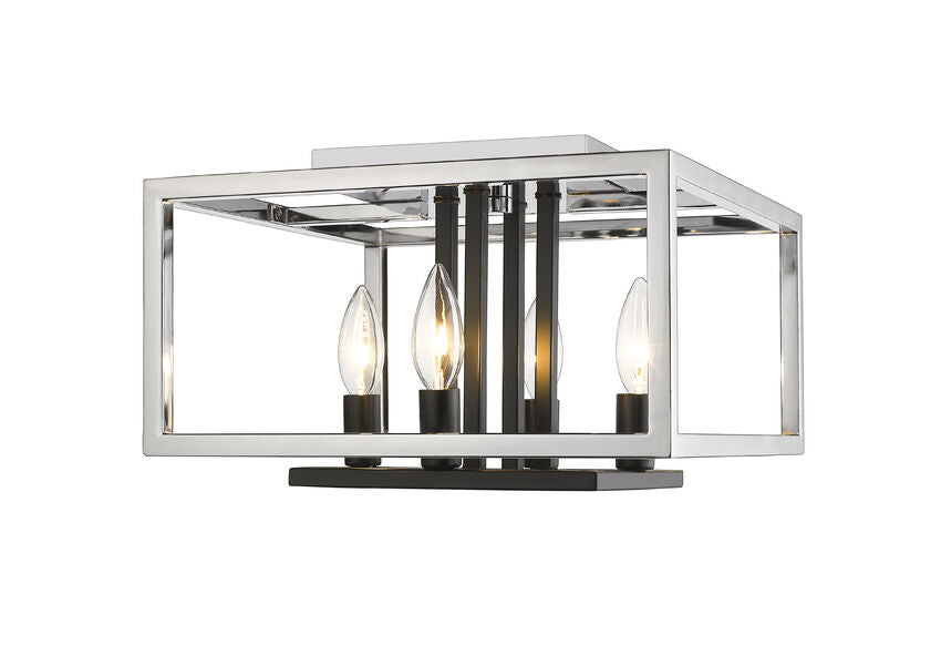 Z-Lite Quadra 13" 4-Light Chrome and Black Steel Flush Mount Lighting