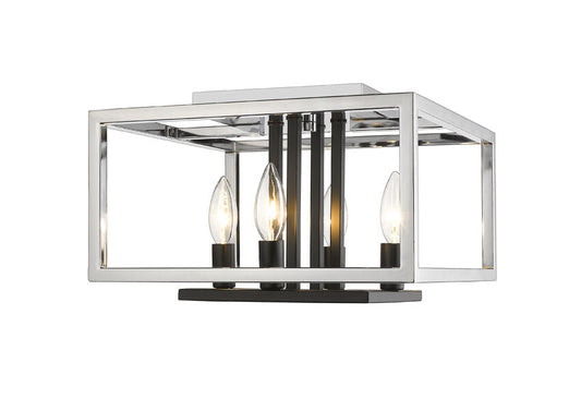 Z-Lite Quadra 13" 4-Light Chrome and Black Steel Flush Mount Lighting