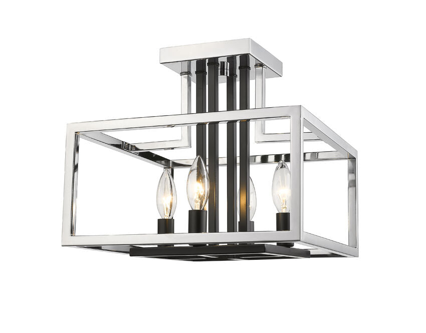 Z-Lite Quadra 13" 4-Light Chrome and Black Steel Semi Flush Mount