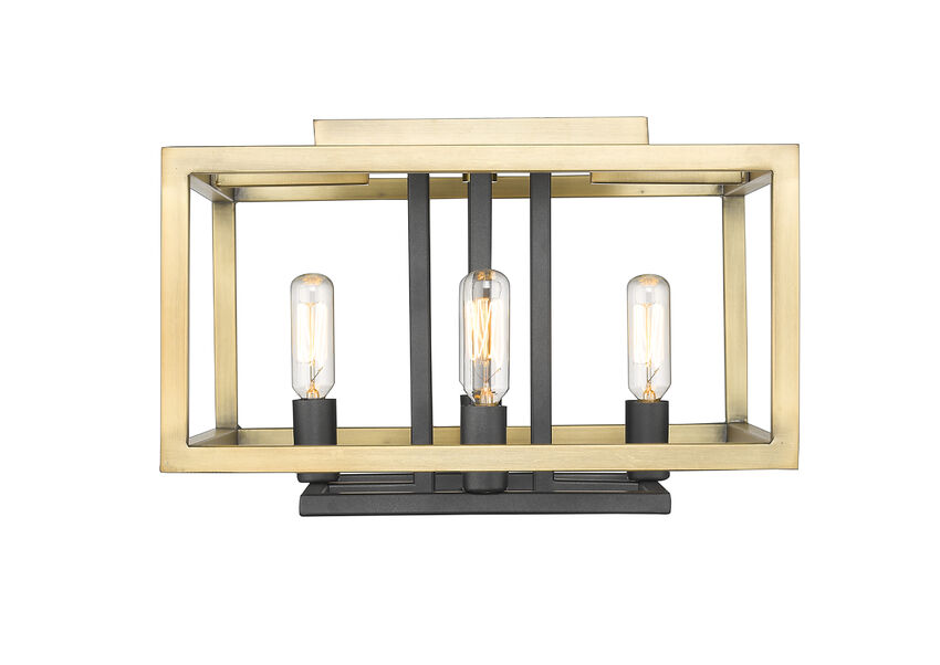 Z-Lite Quadra 13" 4-Light Olde Brass and Bronze Steel Flush Mount Lighting