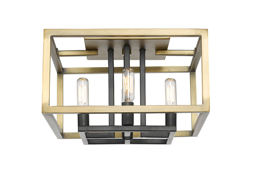 Z-Lite Quadra 13" 4-Light Olde Brass and Bronze Steel Flush Mount Lighting