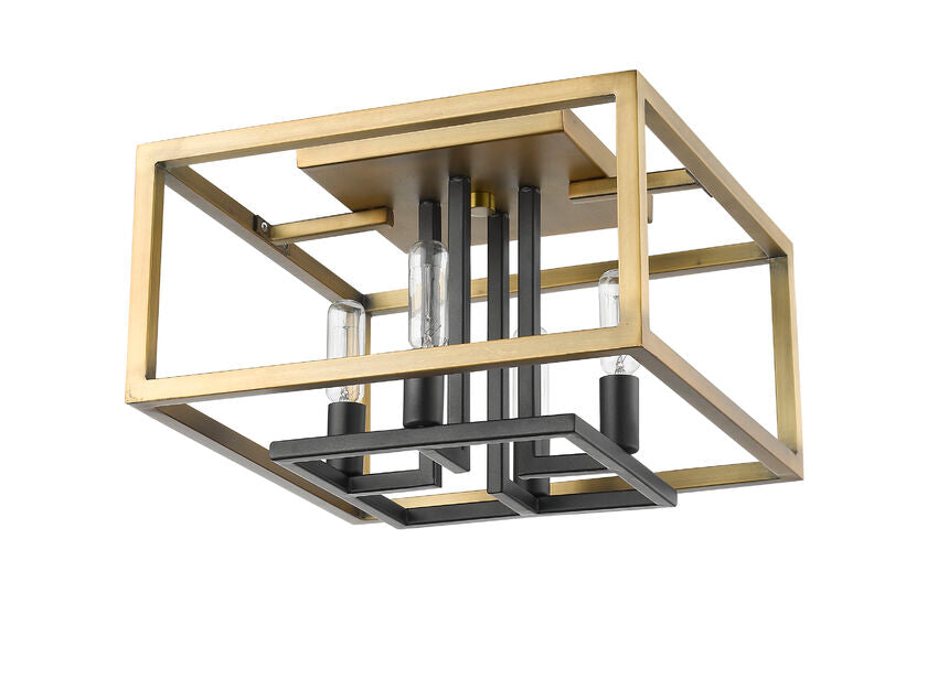 Z-Lite Quadra 13" 4-Light Olde Brass and Bronze Steel Flush Mount Lighting