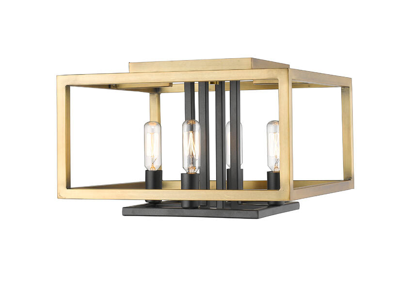 Z-Lite Quadra 13" 4-Light Olde Brass and Bronze Steel Flush Mount Lighting