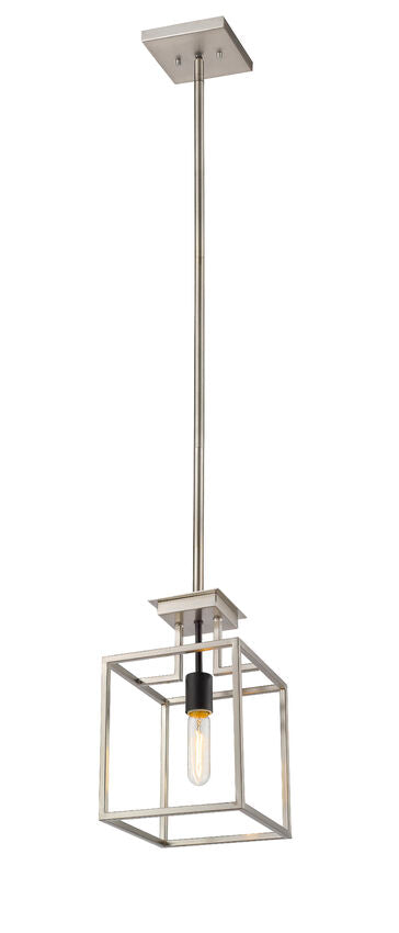 Z-Lite Quadra 8" 1-Light Brushed Nickel and Black Steel Mini Pendant Light
