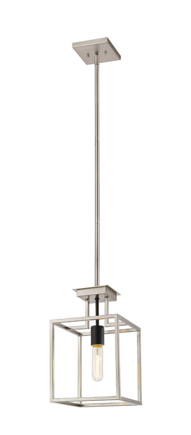 Z-Lite Quadra 8" 1-Light Brushed Nickel and Black Steel Mini Pendant Light
