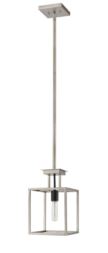Z-Lite Quadra 8" 1-Light Brushed Nickel and Black Steel Mini Pendant Light